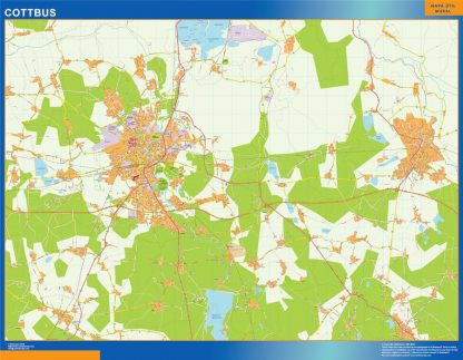 Mapa Cottbus en Alemania enmarcado plastificado 