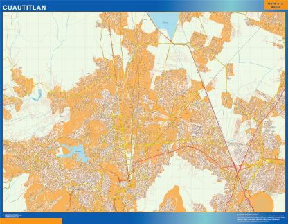 Mapa Cuautitlan en Mexico enmarcado plastificado 