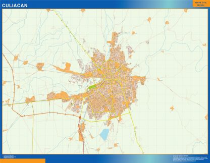 Mapa Culiacan en Mexico enmarcado plastificado 