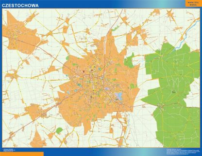 Mapa Czestochowa Polonia enmarcado plastificado 