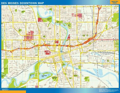 Mapa Des Moines downtown enmarcado plastificado 