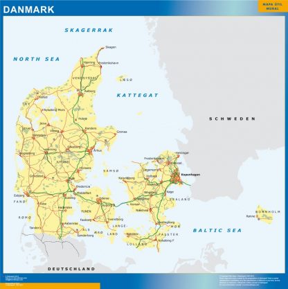 Mapa Dinamarca enmarcado plastificado 