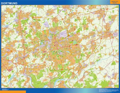 Mapa Dortmund en Alemania enmarcado plastificado 