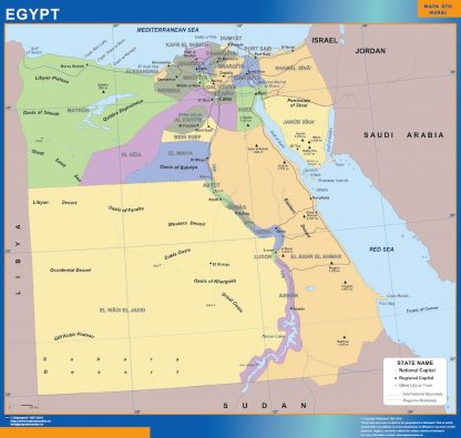 Mapa Egipto enmarcado plastificado 