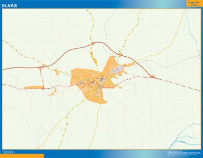 Mapa Elvas en Portugal enmarcado plastificado 