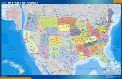 Mapa Estados Unidos de America enmarcado plastificado 