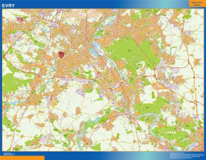 Mapa Evry en Francia enmarcado plastificado 