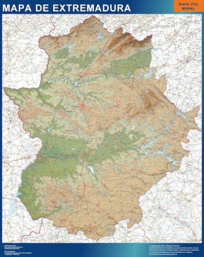 Mapa Extremadura relieve enmarcado plastificado 