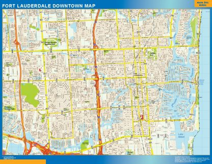 Mapa Fort Lauderdale downtown enmarcado plastificado 