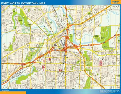 Mapa Forth Worth downtown enmarcado plastificado 