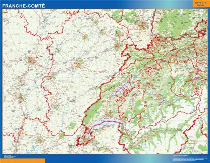 Mapa Franche Comte en Francia enmarcado plastificado 