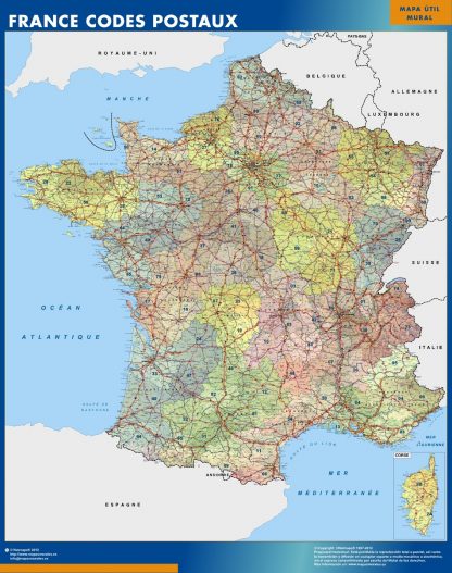 Mapa Francia Codigos Postales enmarcado plastificado 