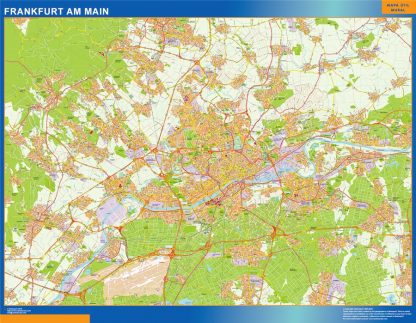 Mapa Frankfurt Am Main en Alemania enmarcado plastificado 