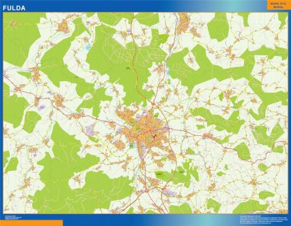 Mapa Fulda en Alemania enmarcado plastificado 