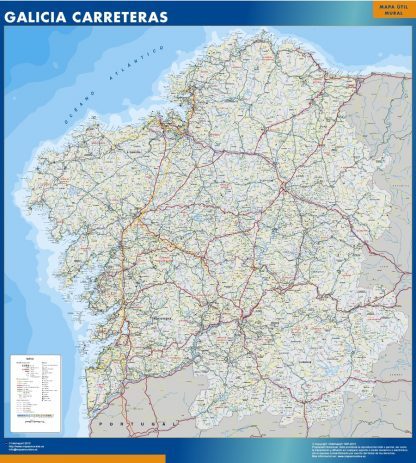 Mapa Galicia carreteras enmarcado plastificado 