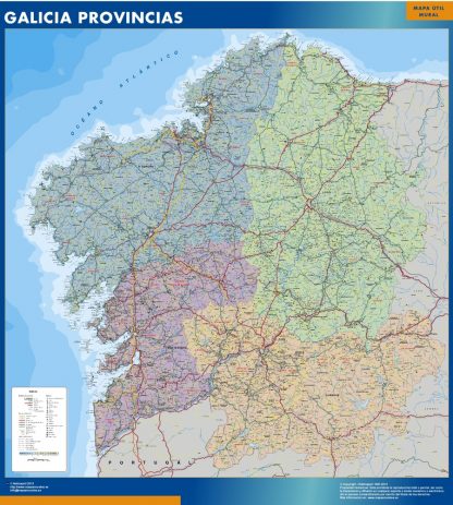 Mapa Galicia provincias enmarcado plastificado 