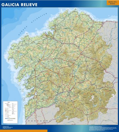 Mapa Galicia relieve enmarcado plastificado 