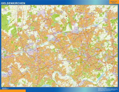 Mapa Gelsenkirchen en Alemania enmarcado plastificado 