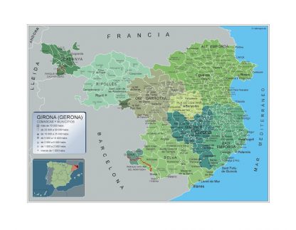 Mapa Girona por municipios enmarcado plastificado 