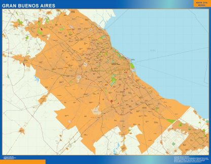 Mapa Gran Buenos Aires en Argentina enmarcado plastificado 