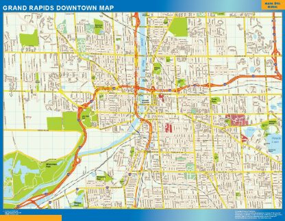 Mapa Grand Rapids downtown enmarcado plastificado 