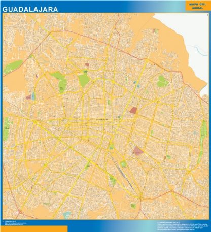 Mapa Guadalajara Centro en Mexico enmarcado plastificado 