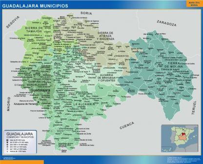 Mapa Guadalajara por municipios enmarcado plastificado 