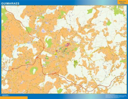 Mapa Guimaraes en Portugal enmarcado plastificado 