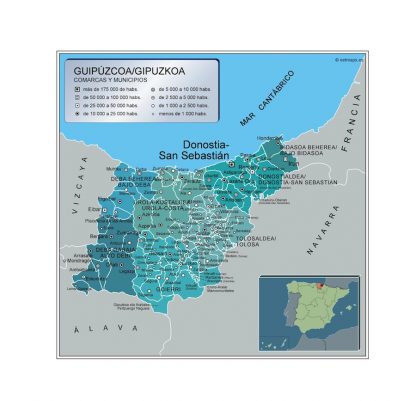 Mapa Guipuzcoa por municipios enmarcado plastificado 