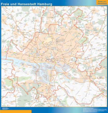 Mapa Hamburgo enmarcado plastificado 