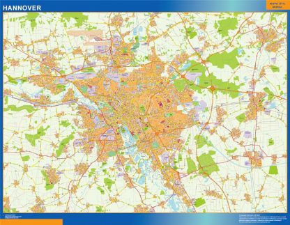 Mapa Hannover en Alemania enmarcado plastificado 