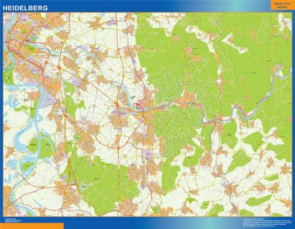 Mapa Heidelberg en Alemania enmarcado plastificado 