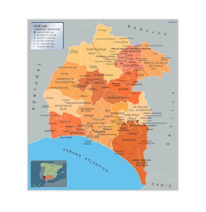 Mapa Huelva por municipios enmarcado plastificado 