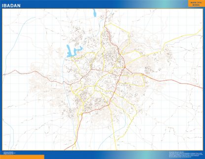 Mapa Ibadan en Nigeria enmarcado plastificado 