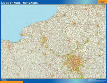 Mapa Ile De France Normandie en Francia enmarcado plastificado 