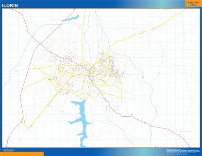 Mapa Ilorin en Nigeria enmarcado plastificado 