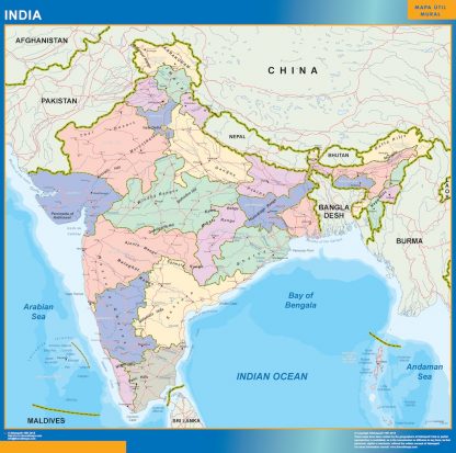 Mapa India enmarcado plastificado 