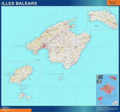 Mapa Islas Baleares topográfico enmarcado plastificado 