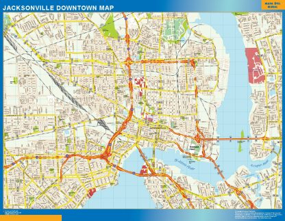 Mapa Jacksonville downtown enmarcado plastificado 