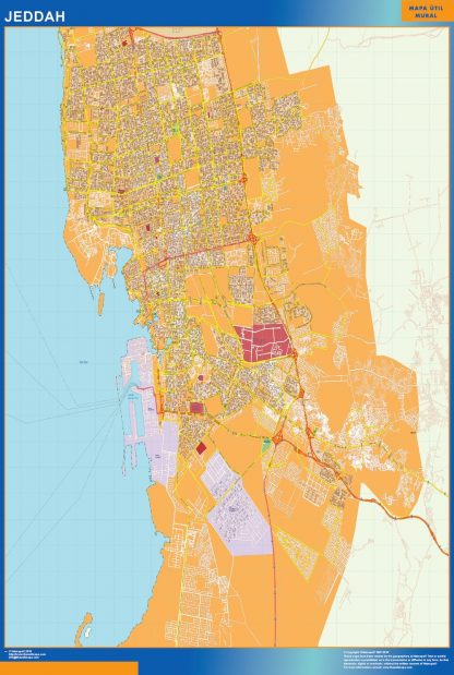 Mapa Jeddah en Arabia Saudita enmarcado plastificado 