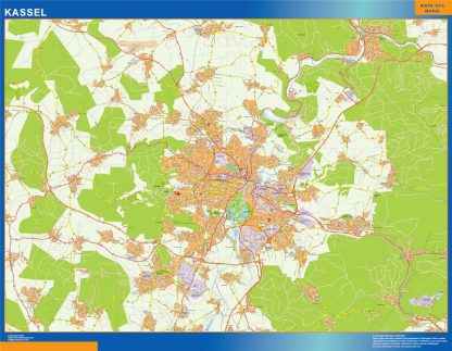 Mapa Kassel en Alemania enmarcado plastificado 