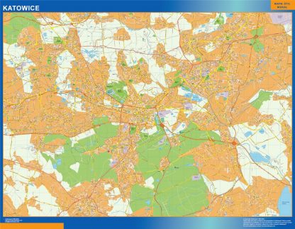 Mapa Katowice Polonia enmarcado plastificado 