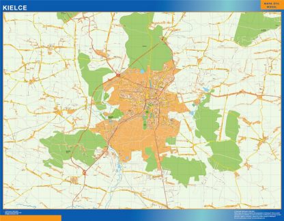 Mapa Kielce Polonia enmarcado plastificado 