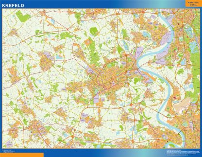 Mapa Krefeld en Alemania enmarcado plastificado 