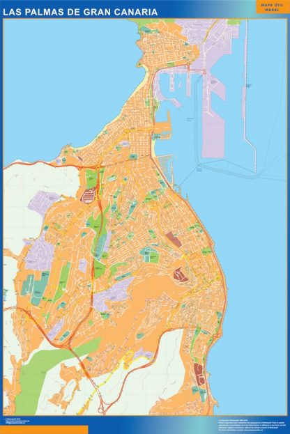 Mapa Las Palmas De Gran Canaria callejero enmarcado plastificado 