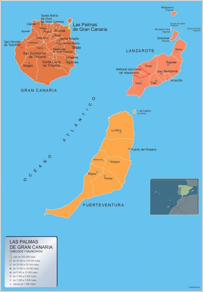 Mapa Las Palmas Gran Canaria por municipios enmarcado plastificado 