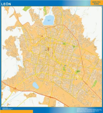 Mapa Leon Centro en Mexico enmarcado plastificado 