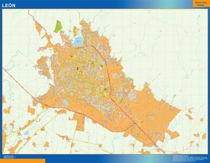 Mapa Leon en Mexico enmarcado plastificado 