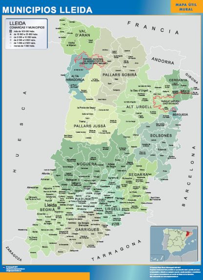 Mapa Lerida por municipios enmarcado plastificado 