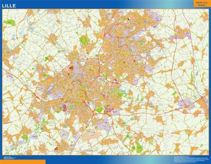 Mapa Lille en Francia enmarcado plastificado 